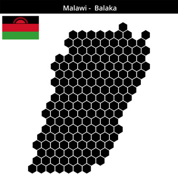 Map of Malawi region -Balaka in larger hexagonal shaped dots