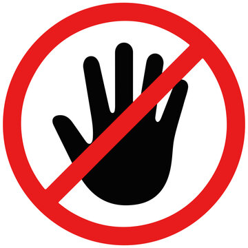 Prohibited hand gesture symbol with red circle and slash