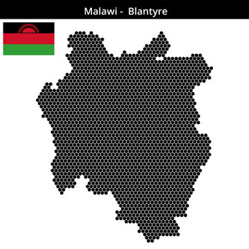 Map of Malawi region -Blantyre in small hexagonal dots
