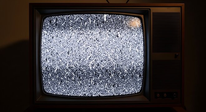 Retro television with static noise screen. Vintage TV concept for media ads.