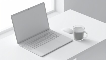 Fototapeta premium Laptop on desk with coffee cup.