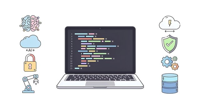 World Programmer Day celebration concept with laptop computer code and technology icons