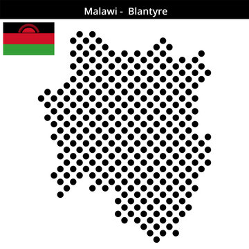 Map of Malawi region -Blantyre in larger cross shaped dots