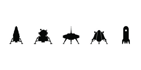 Collection of black space lander and rocket for aerospace and exploration projects isolated on a white background for © MOKBUL