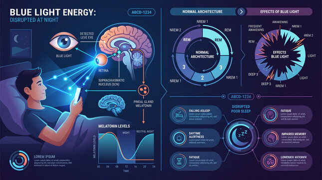 Blue light disrupting sleep infographic