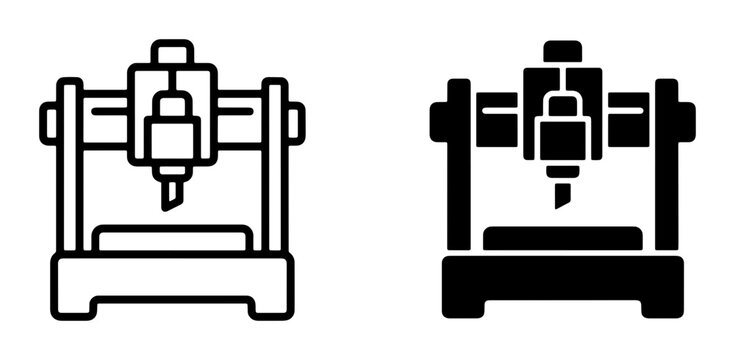 CNC Machine Icons, Precision Engraving Equipment, Digital Manufacturing Tools, Industrial Automation Vector Graphics