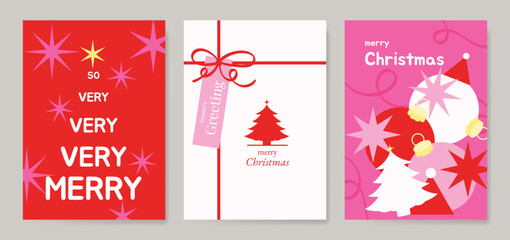 Obraz premium Christmas and Happy holiday greeting card vector set. Elegant hand drawn wallpaper with pine leaves, pinecone, wreath. Holidays design illustration for cover, print, poster, Happy New Year, ads.