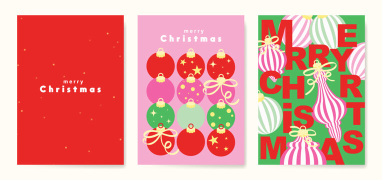 Christmas and Happy holiday greeting card vector set. Elegant hand drawn wallpaper with pine leaves, pinecone, wreath. Holidays design illustration for cover, print, poster, Happy New Year, ads.