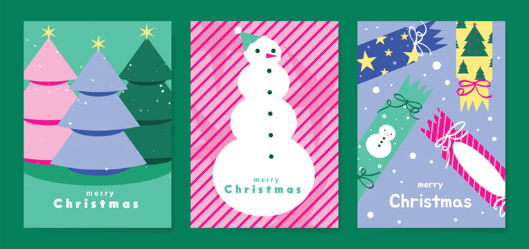 Christmas and Happy holiday greeting card vector set. Elegant hand drawn wallpaper with pine leaves, pinecone, wreath. Holidays design illustration for cover, print, poster, Happy New Year, ads.