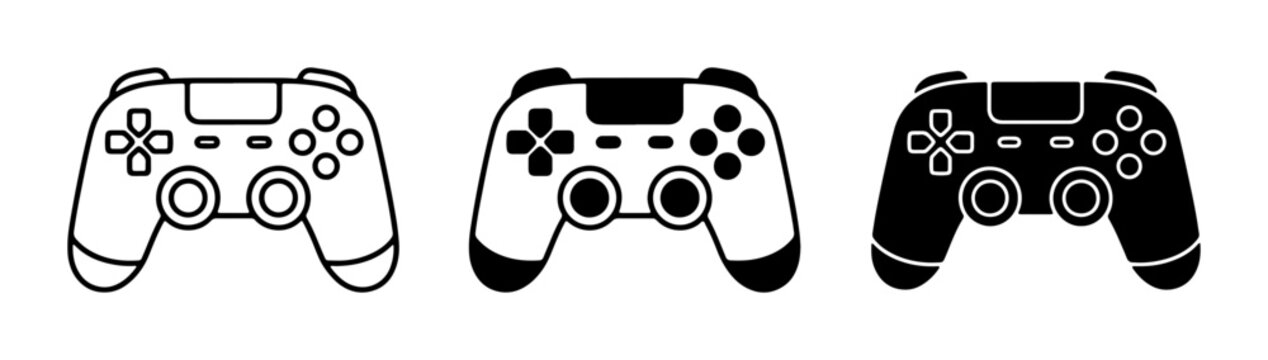 Video Game Controllers, Gaming Joysticks, Digital Entertainment Input Devices, Set of 3 Vector Icons
