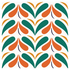 Symmetrical leaf pattern in vintage green and orange botanical style © SIDDIK