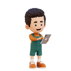 3D Child Boy Kid Using Tablet Device Modern Education Concept.