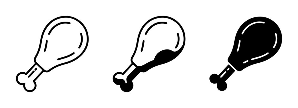 Chicken Leg Icons, Simple Vector Graphics for Food and Cuisine Themes, Set of 3