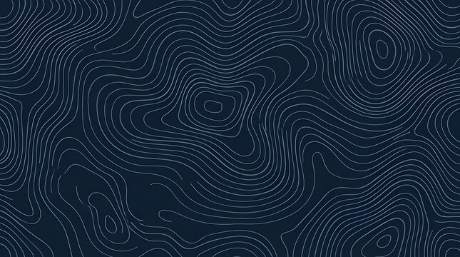 Abstract dark blue topographic contour line map background, minimal vector geographic terrain elevation texture illustration.