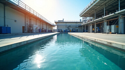 Fototapeta premium Industrial Wastewater Treatment Plant with Copy Space