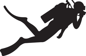 Scuba diver silhouette swimming underwater with gear fins mask and oxygen tank vector graphic icon © NiMade