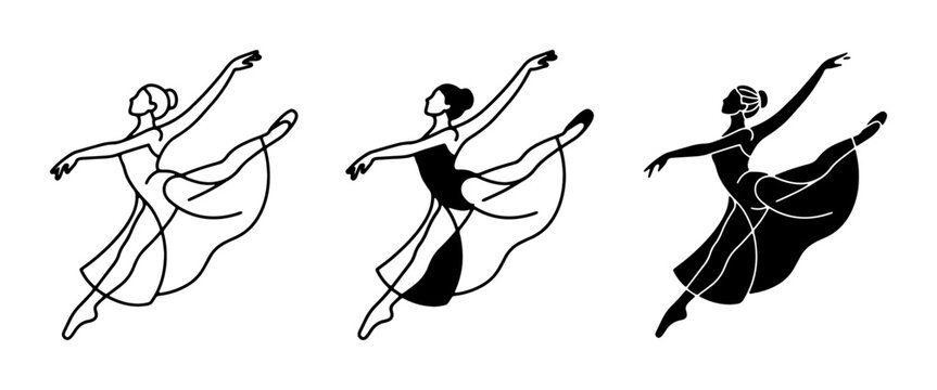 Elegant Ballet Dancers, Graceful Movement, Artistic Poses, Vector Illustrations Set, Performance Art