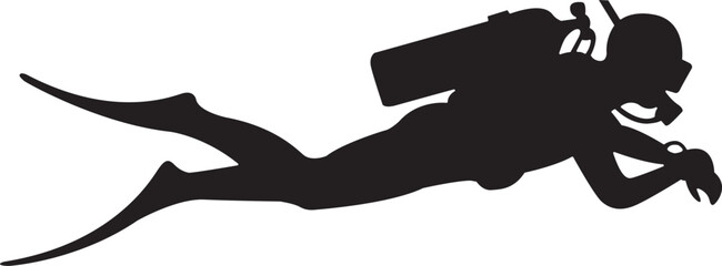 Scuba diver silhouette swimming horizontally underwater isolated on white background vector illustration © NiMade