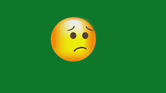 Sad yellow face emoji with frown green screen chromakey background 2d animated cartoon animation scene element clip visual frame sequence theme scene element  