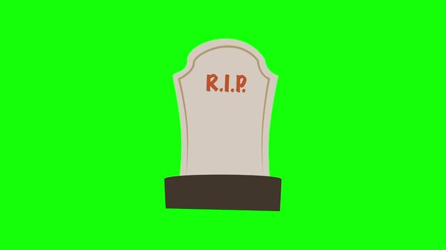 Halloween RIP tombstone, trick or treat icon sign, isolated on green screen. Vector cartoon animation. Advertisement, illustration idea, party and celebration symbol. Element for video