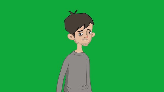Young boy standing in gray shirt green screen chromakey background 2d animated cartoon animation scene element clip visual frame sequence theme scene element clip