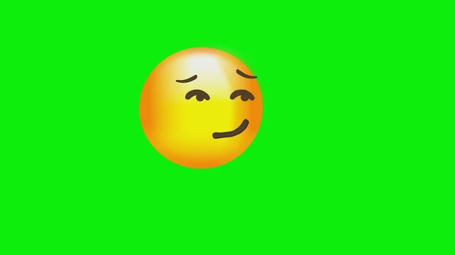 Smiling yellow face emoji green screen chroma key background 2d animated cartoon animation scene.