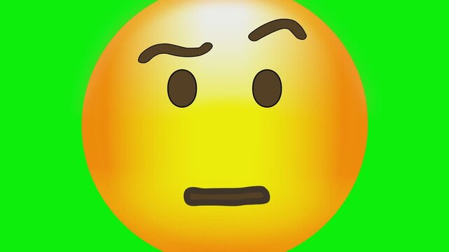 Angry yellow face emoji large green screen chroma key background 2d animated cartoon animation scene.