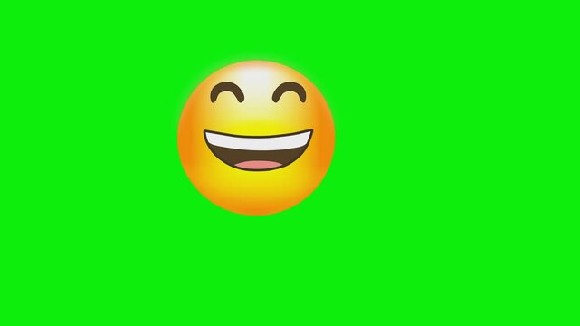 Laughing yellow face emoji with open mouth green screen chromakey background 2d animated cartoon animation scene element clip visual frame sequence theme scene element 