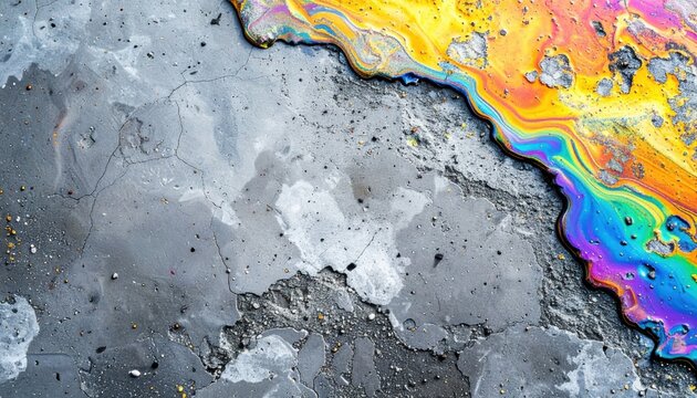 Colorful mineral stained rock texture with rainbow highlights.