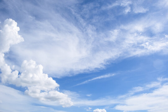 clear blue sky background,clouds with background, Blue sky background with tiny clouds. White fluffy clouds in the blue sky. 