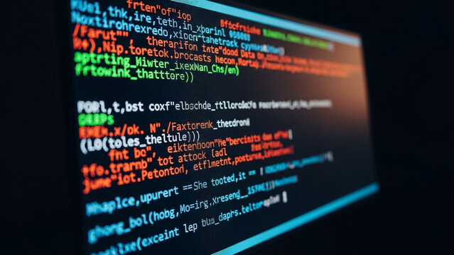 Programming source code with colorful syntax highlighting displayed on a computer screen