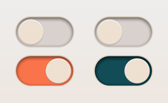 Realistic toggle switch set with on and off states modern ui control button vector illustration