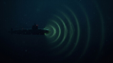 sonar waves submarine underwater dark © galam