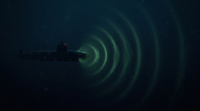 sonar waves submarine underwater dark