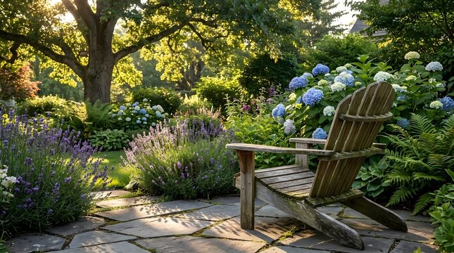 Home Garden with Empty Chair Background Concept