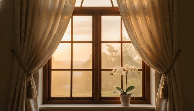 Home Window with Curtains Soft Light Background