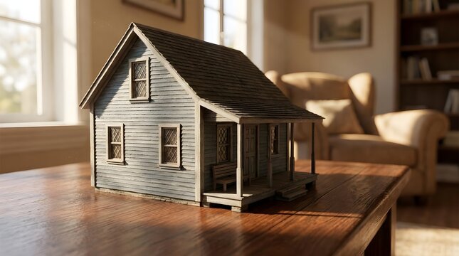 Miniature House Model on Table Home Concept Background