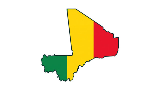Map of mali with the national flag colors, a landlocked country in west africa isolated on transparent background