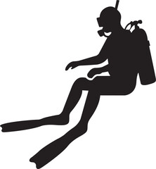Professional Scuba Diver Silhouette Swimming Underwater with Diving Gear and Flippers © NiMade
