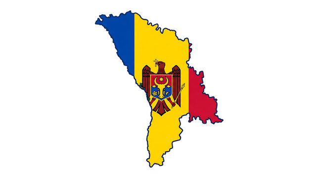 Map of moldova with national flag colors, isolated on transparent background