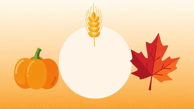 Autumn Thanksgiving Holiday Background Featuring A Pumpkin Wheat Stalk And A Red Maple Leaf On A Gradient Background