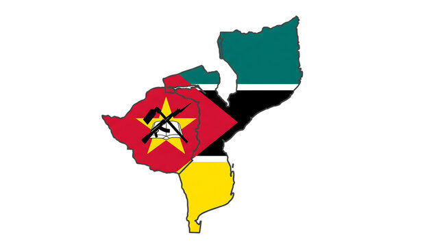 Map of mozambique with the national flag inside its borders isolated on transparent background