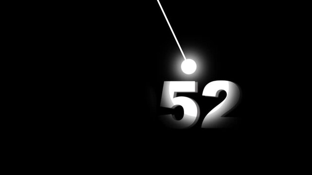 Countdown timer animation with swinging glowing pendulum and bold number reveal on black background