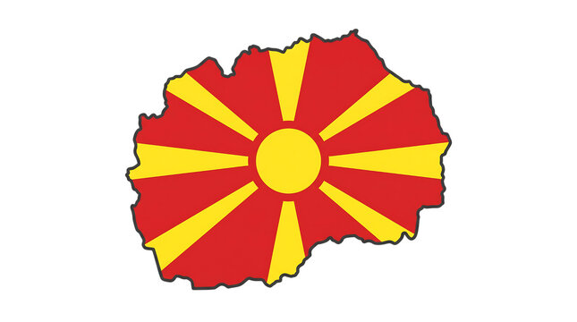 Map of north macedonia filled with national flag pattern, geography and patriotic symbol illustration isolated on transparent background