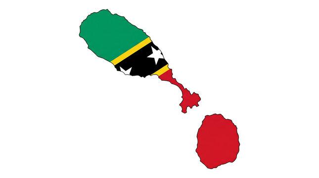 Map of saint kitts and nevis filled with national flag isolated on transparent background