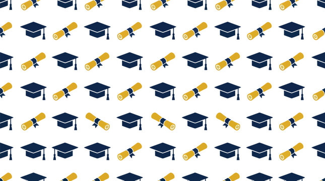 Seamless graduation pattern with mortarboards and diplomas graduation academic