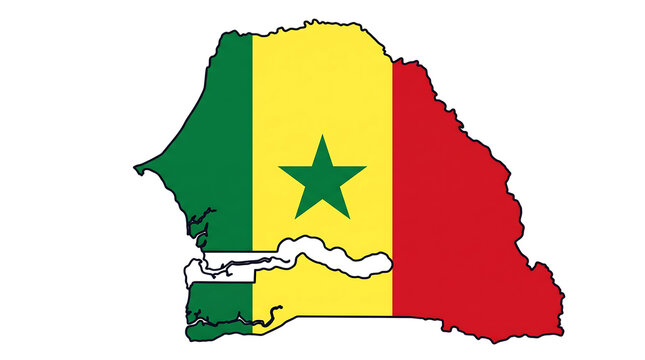 Map of senegal with the national flag filled inside, isolated on transparent background