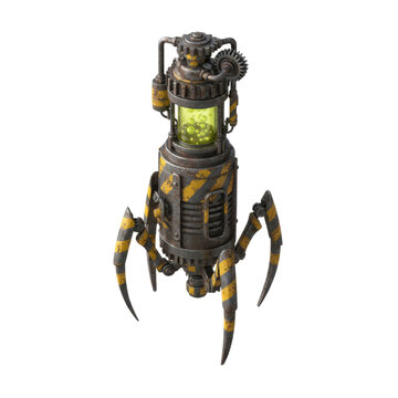 Steampunk Robotic Crawler Machine with Glowing Green Chemical Vial