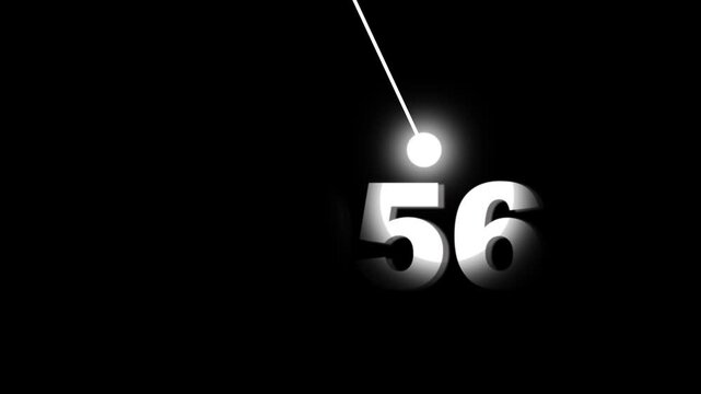 Minimalist countdown timer with glowing pendulum animation on black background, for new year, and event openers