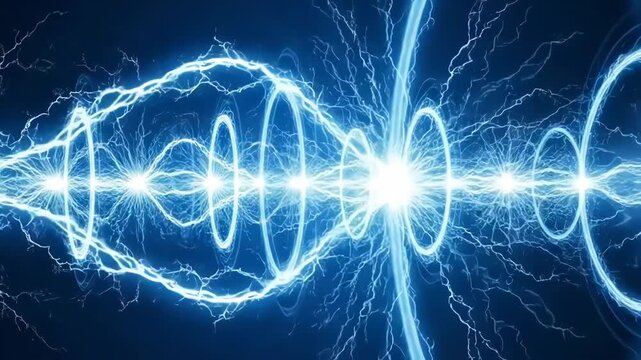 Abstract blue light waves forming concentric circular energy patterns